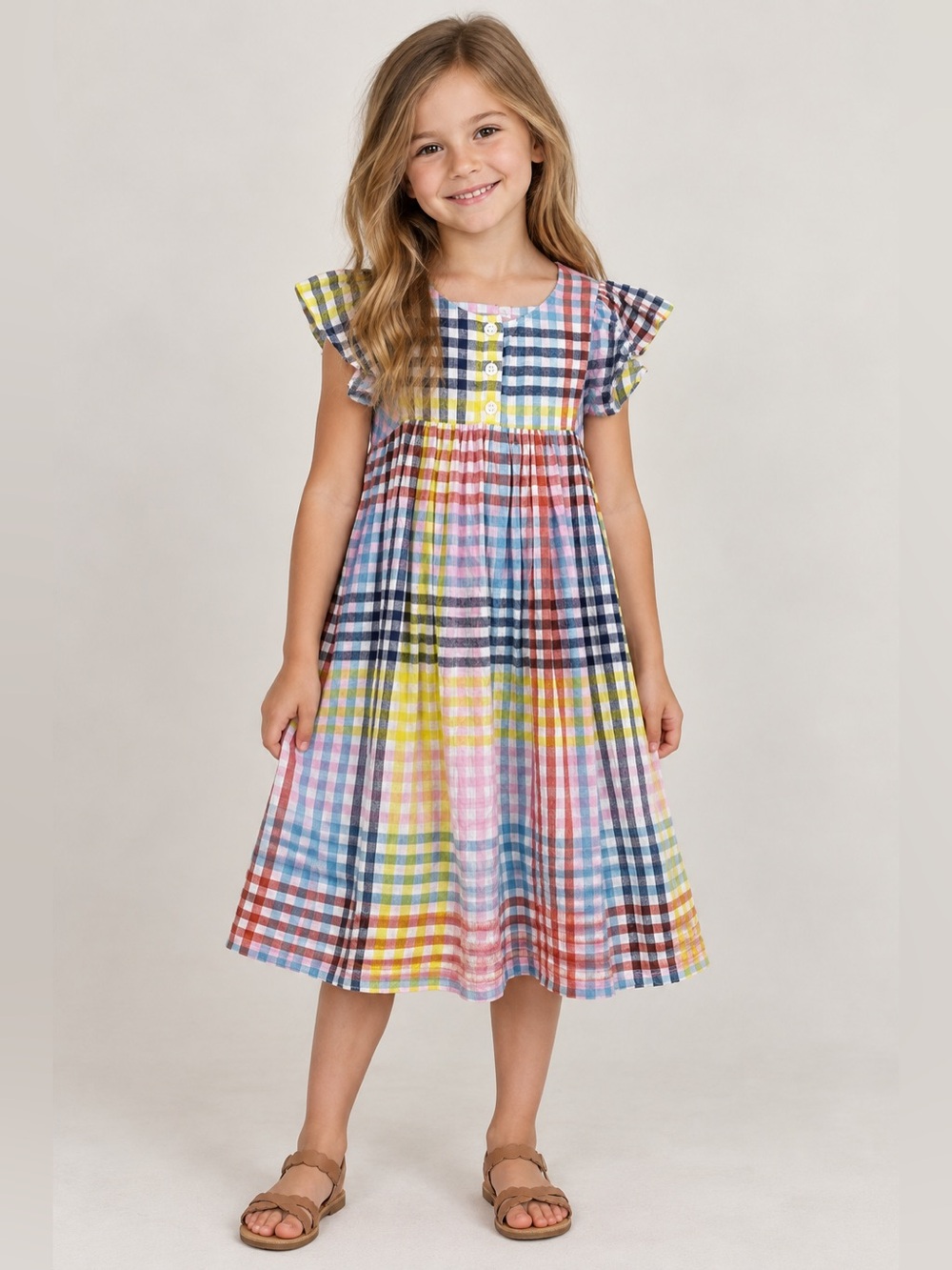 Tea Collection Girls Size 8 Linen Blend Patchwork Plaid Dress